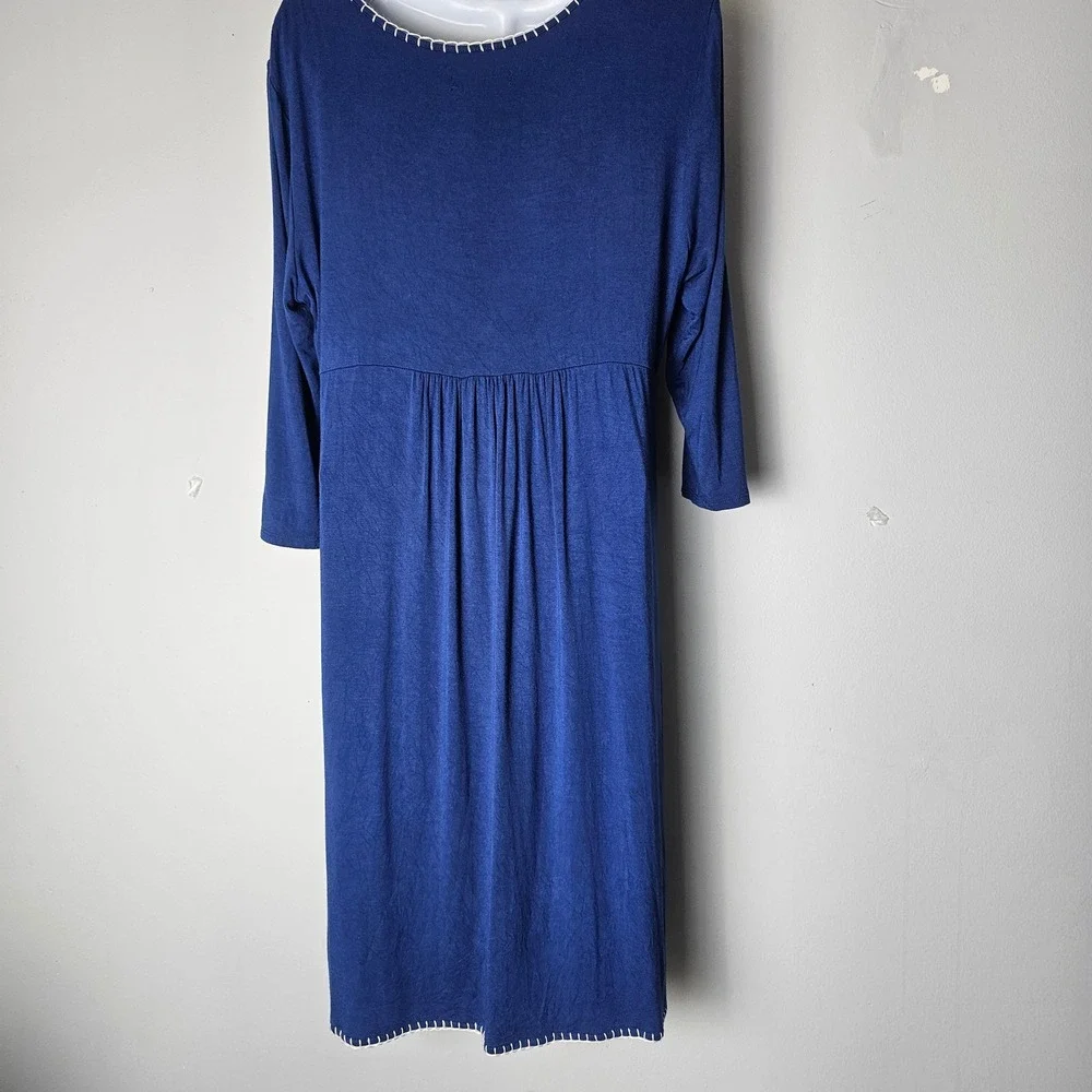 Chelsea Theodore Embroidered Blue Dress XL 3/4 Sleeve Empire Waist Boho Flowy - Picture 10 of 11